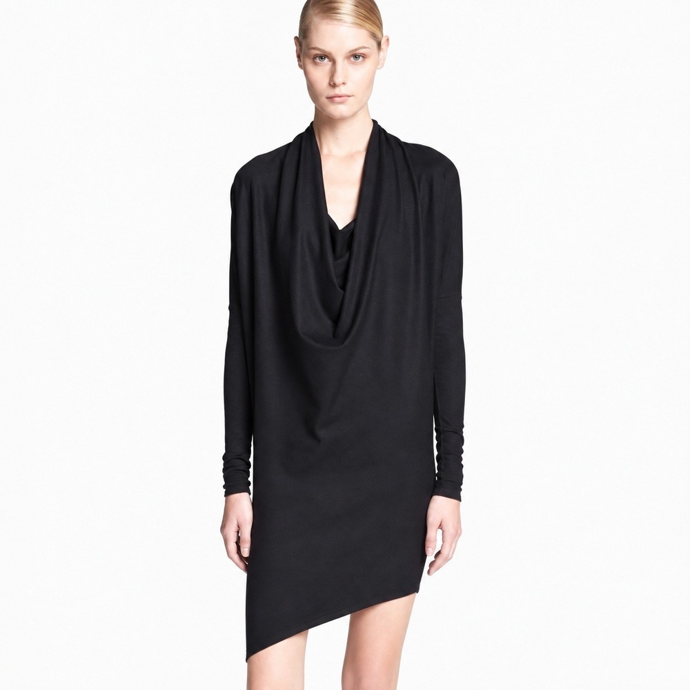 Helmut Lang Black Sonar Dolman Dress Cowl Neck Long Sleeve Asymmetric Small